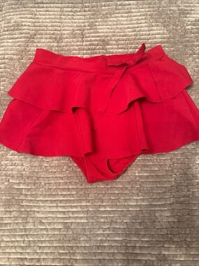 SHAN Red Tiered Ruffle Swim Skirt Bottoms